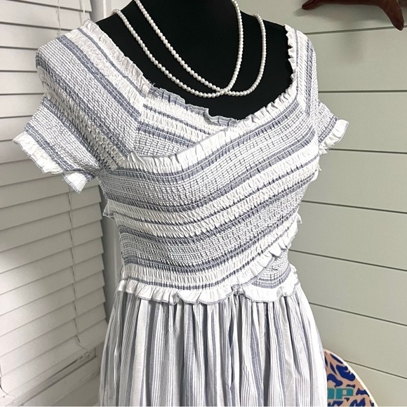 ⭐️Japana,Smocked,Shoulder Dress,Boho Blue-Striped Lightweight,Vacation Perfect - Picture 8 of 8